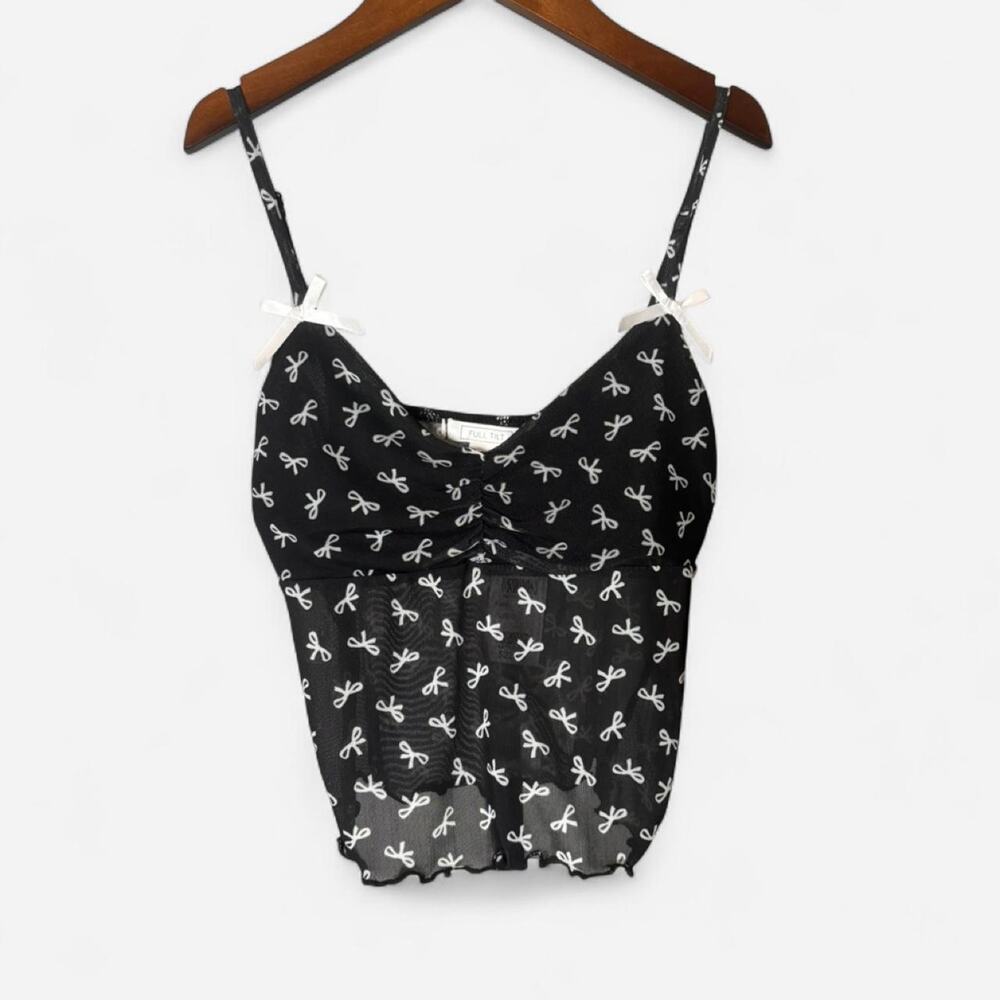 Full Tilt NWT Black Mesh Bow Print Camisole Top Coquette Size S